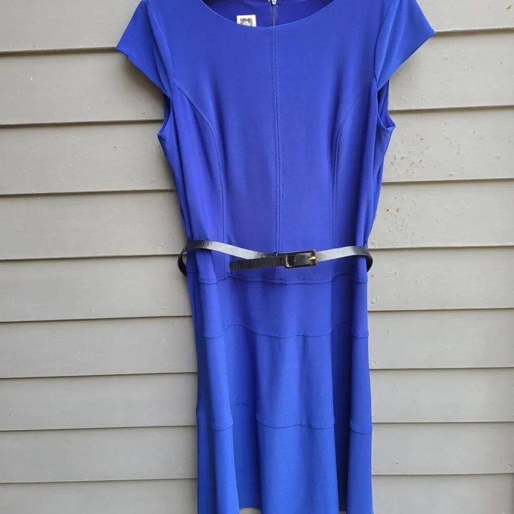 Anne Klein Blue Belted Knit Dress size 14